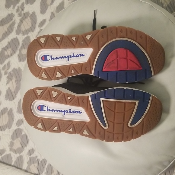 Men's Champion Black Genuine Leather Sneakers with White Rubber Soles; Size 9 - Picture 7 of 10